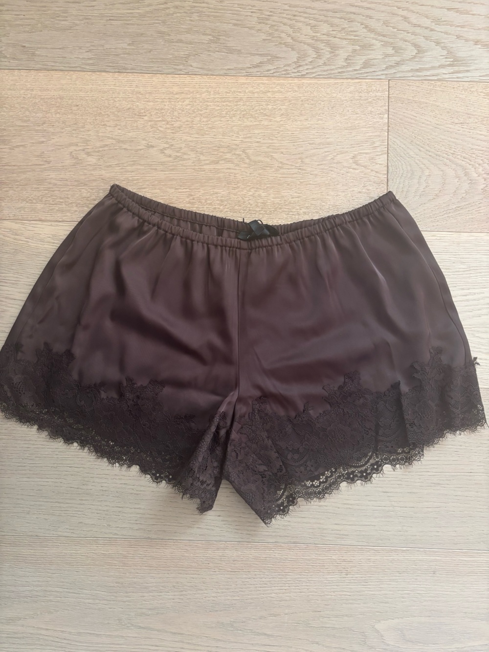 Dynamite Satin Lace-Trim Bandeau Shorts - Brown